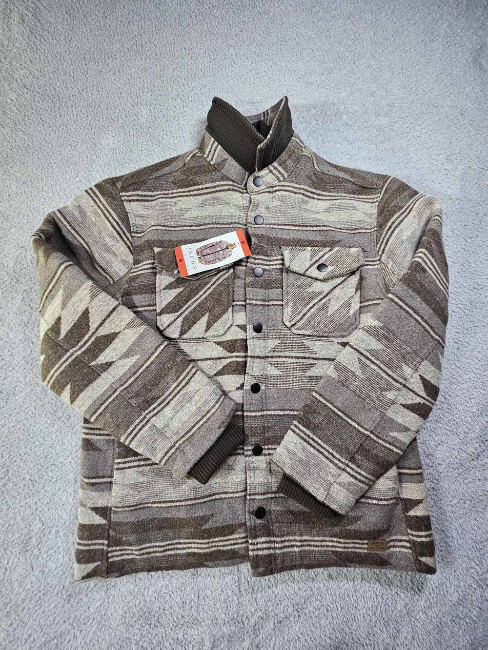 Jachs NY Men's Aztec Sherpa Lined Wool Blend Shirt Jacket Brown Size M